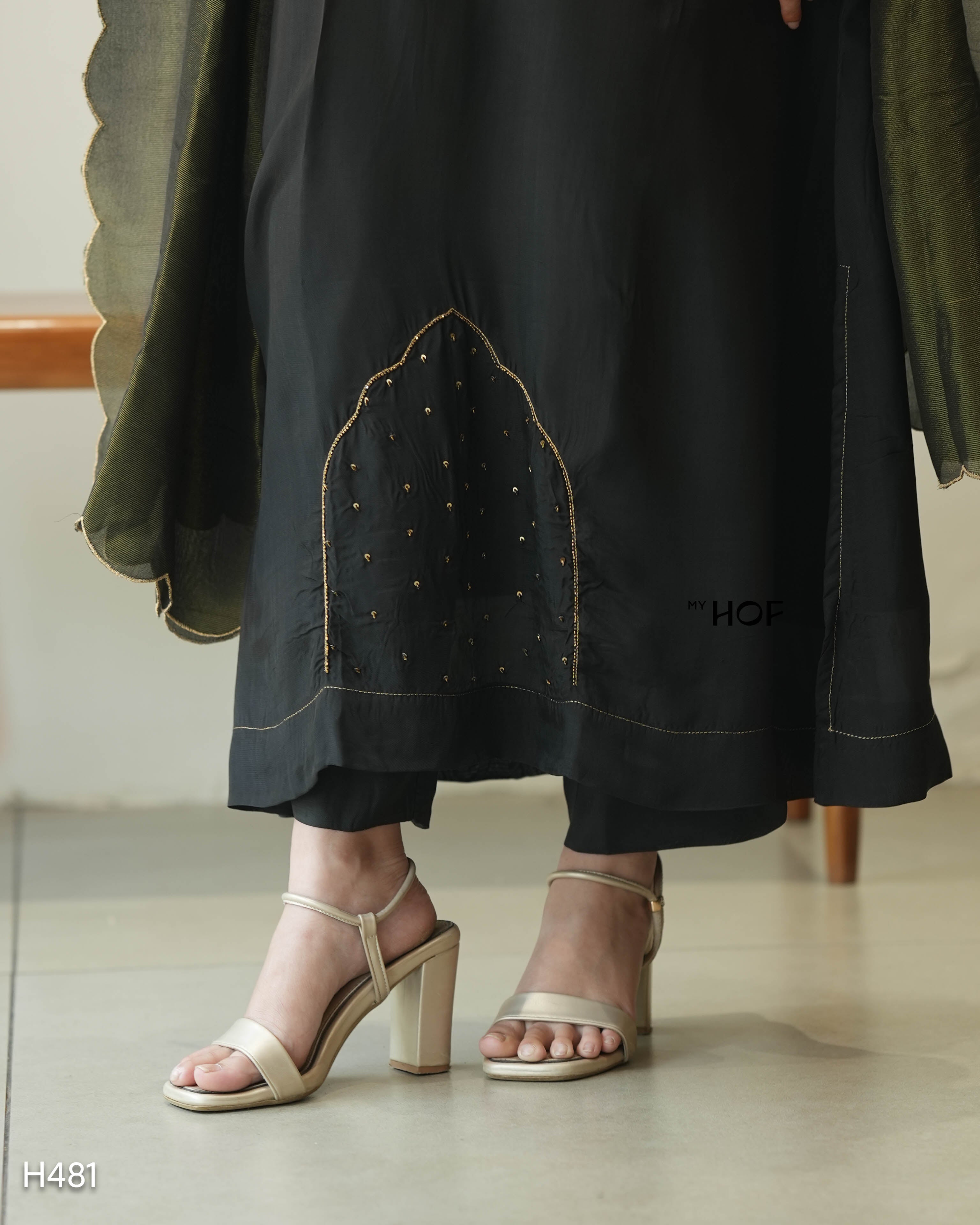 MY HOF Black Suit Set With Hand Embroidery In Crepe