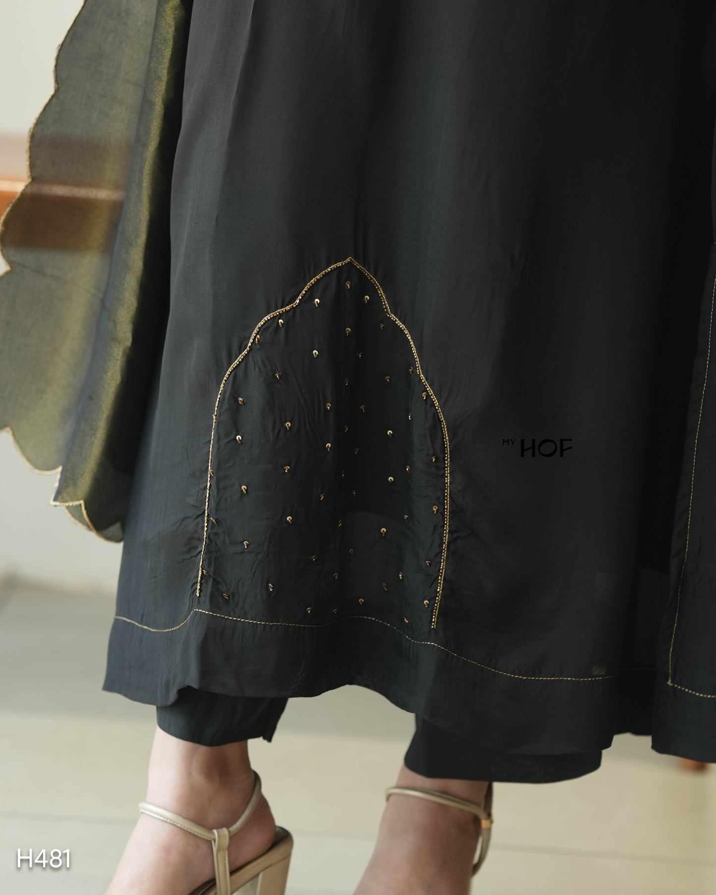 MY HOF Black Suit Set With Hand Embroidery In Crepe