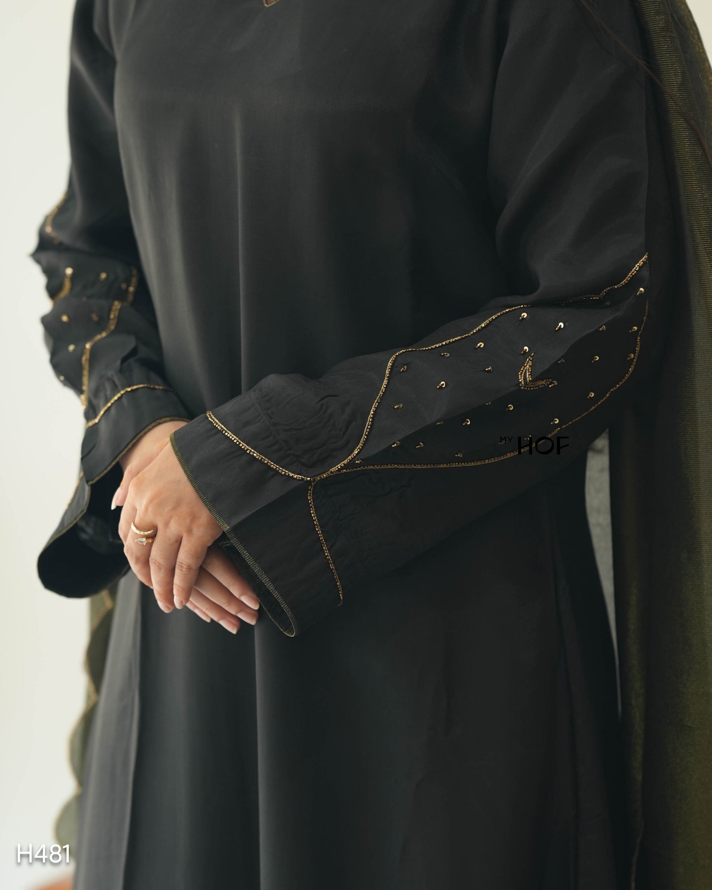 MY HOF Black Suit Set With Hand Embroidery In Crepe