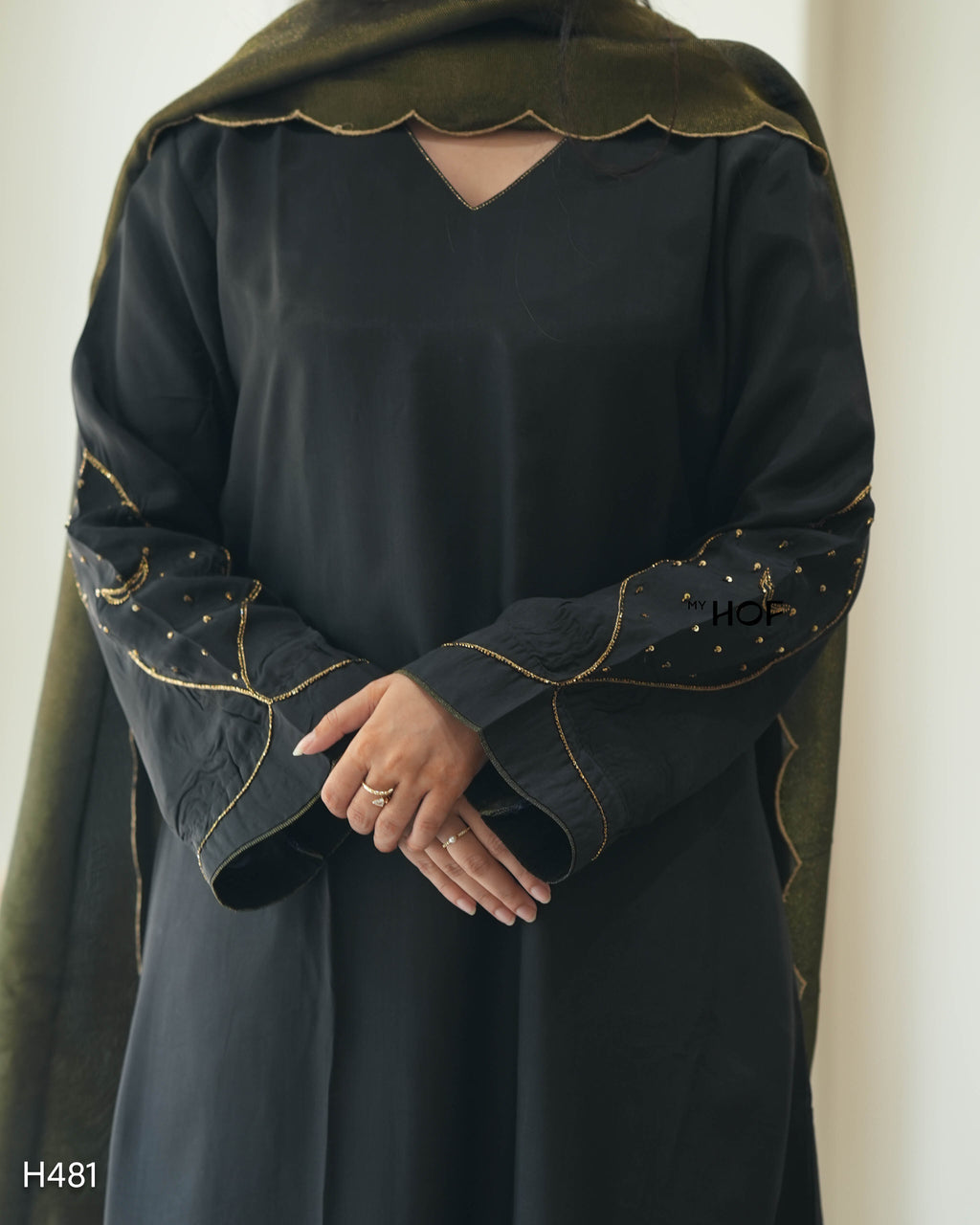 MY HOF Black Suit Set With Hand Embroidery In Crepe