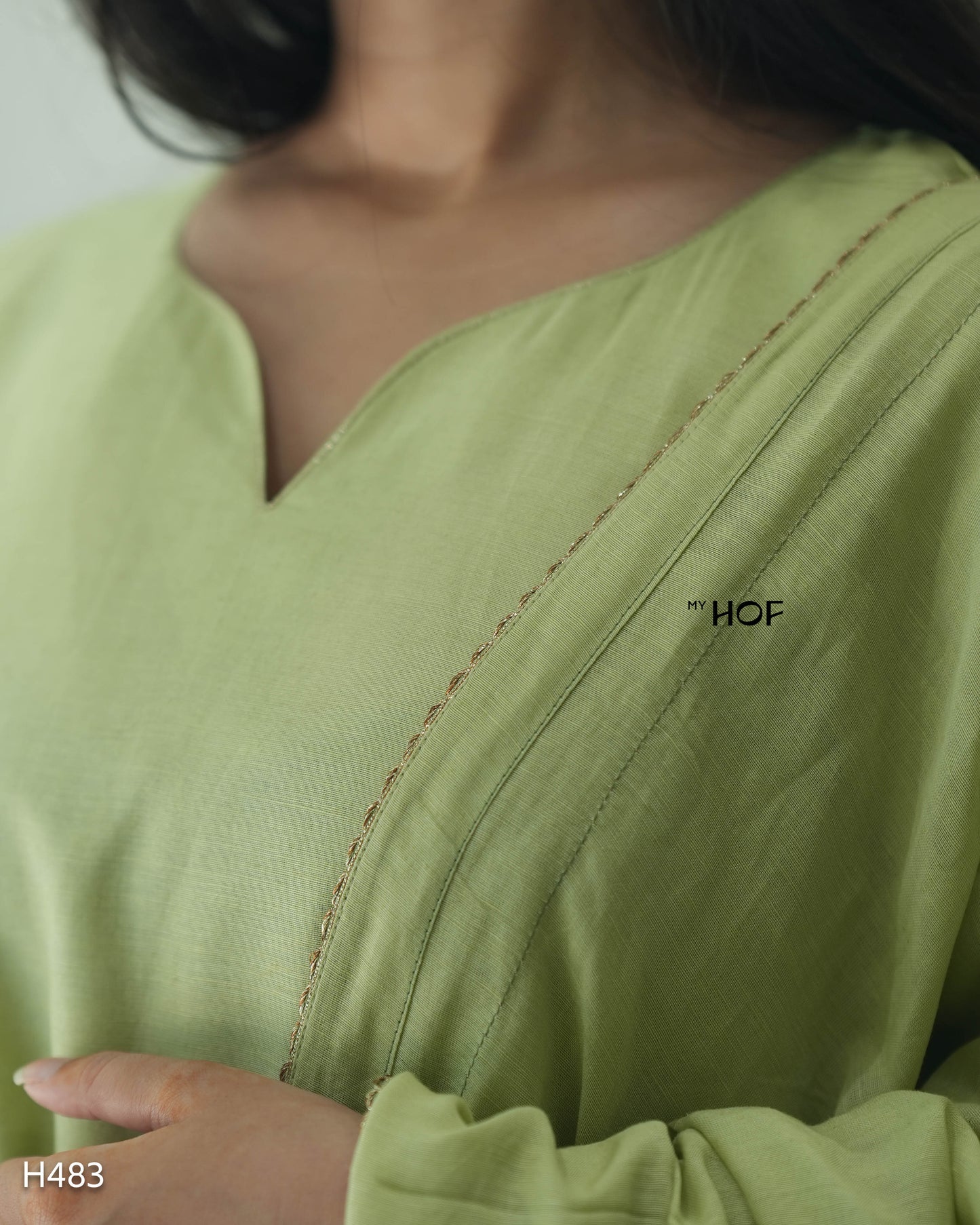 MY HOF Lime Green Suit Set With Floral Hand Embroidery In Linen