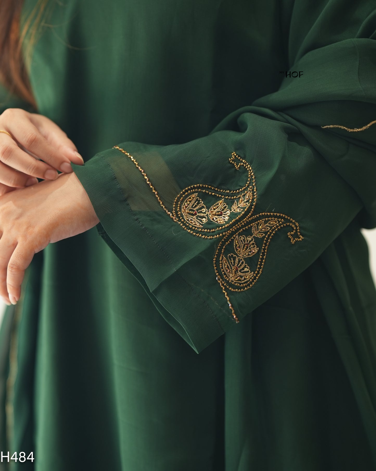 MY HOF Dark Green Suit Set With Hand Embroidery In Crepe