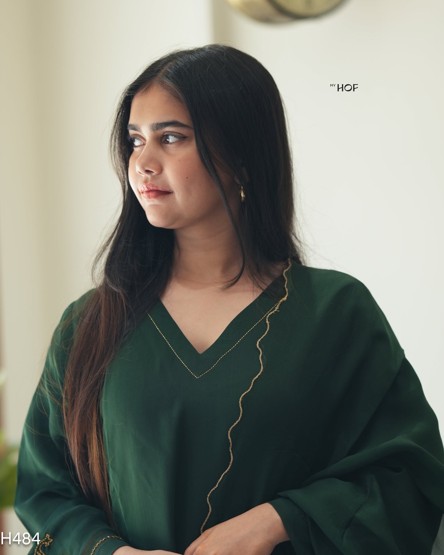 MY HOF Dark Green Suit Set With Hand Embroidery In Crepe