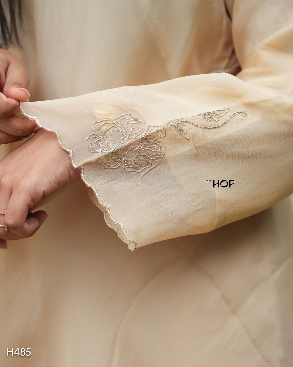 MY HOF Beige Suit Set With Floral Embroidery In Organza
