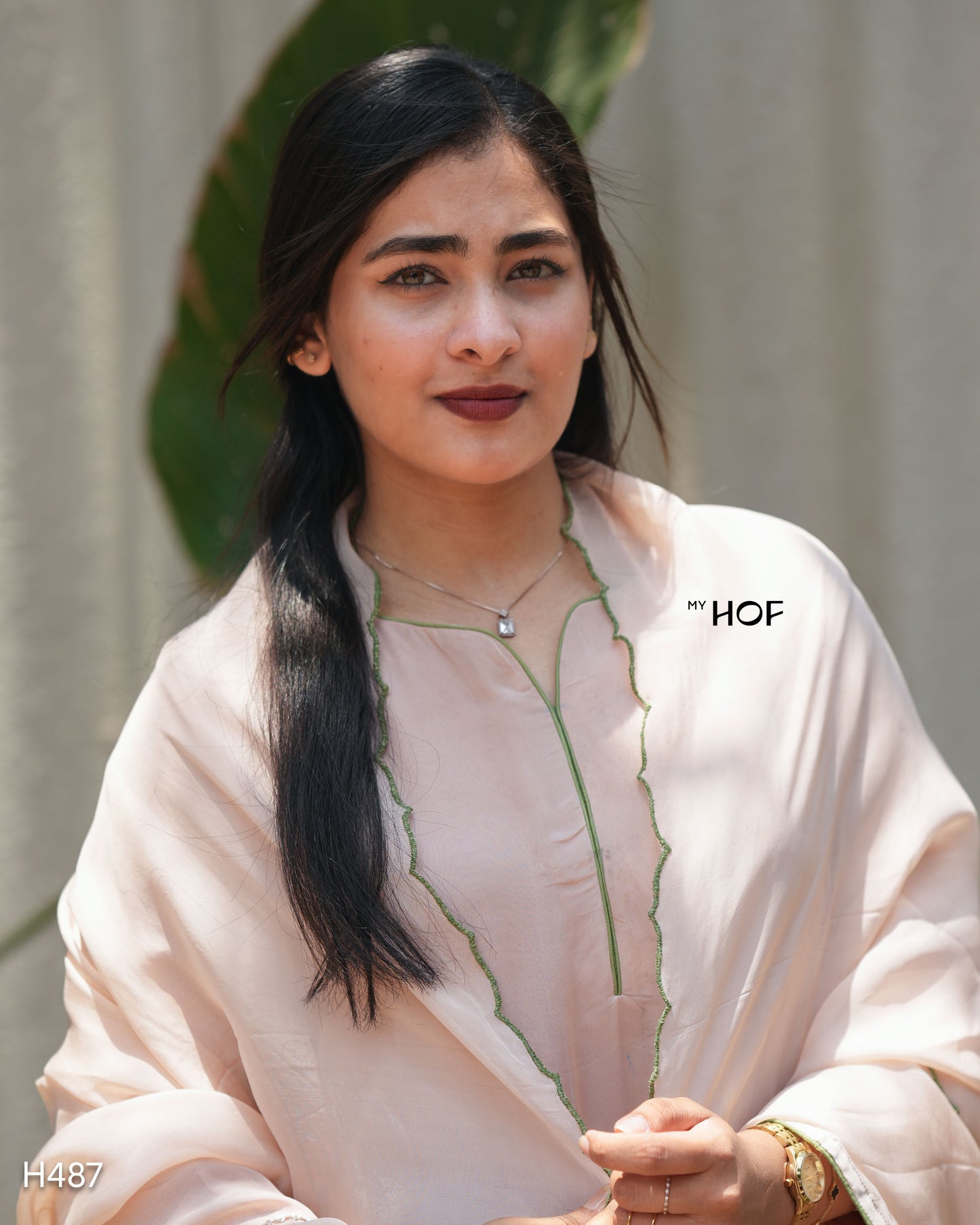 MY HOF Pale Pink Suit Set With Hand Embroidery In Organza