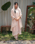MY HOF Pale Pink Suit Set With Hand Embroidery In Organza