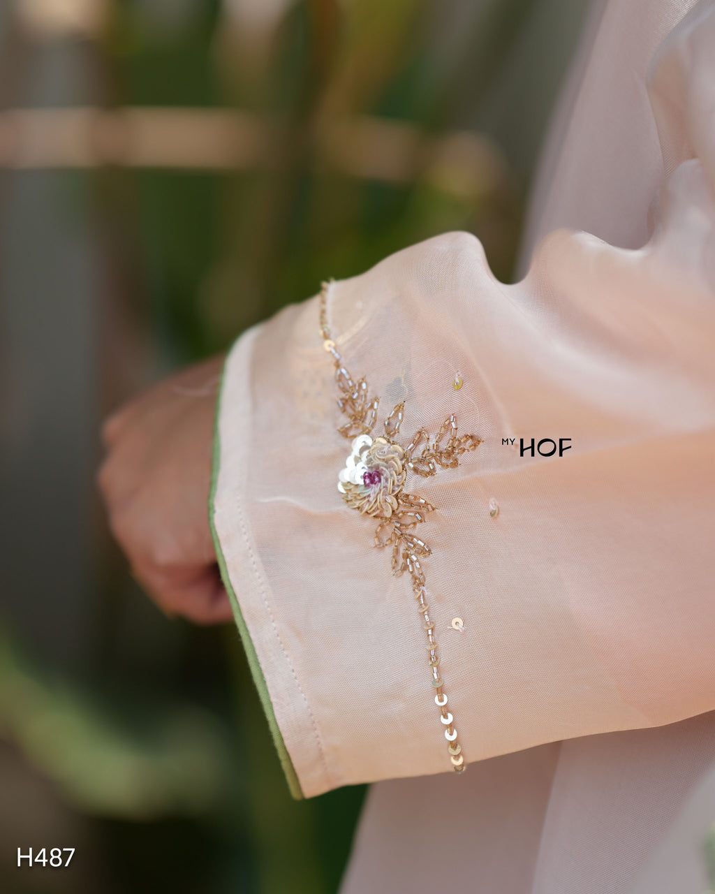 MY HOF Pale Pink Suit Set With Hand Embroidery In Organza