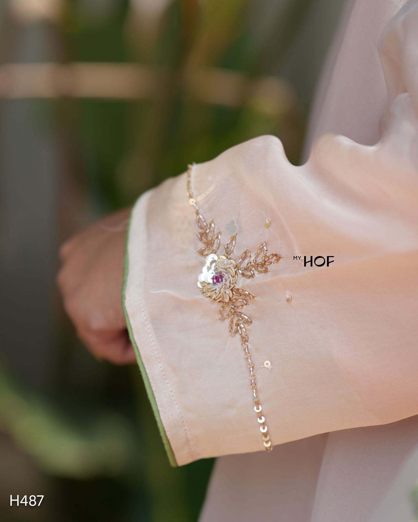MY HOF Pale Pink Suit Set With Hand Embroidery In Organza
