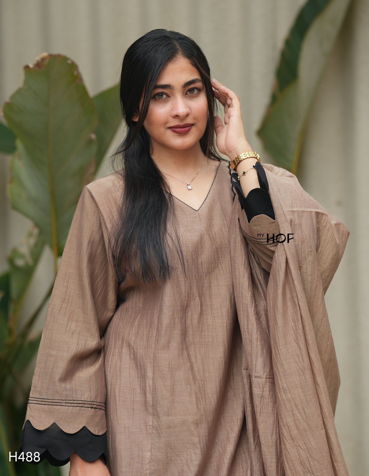 MY HOF Chikku Suit Set With Hand Embroidery In Chanderi