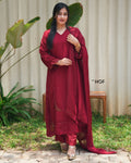 MY HOF Maroon Suit Set With Hand Embroidery In Organza