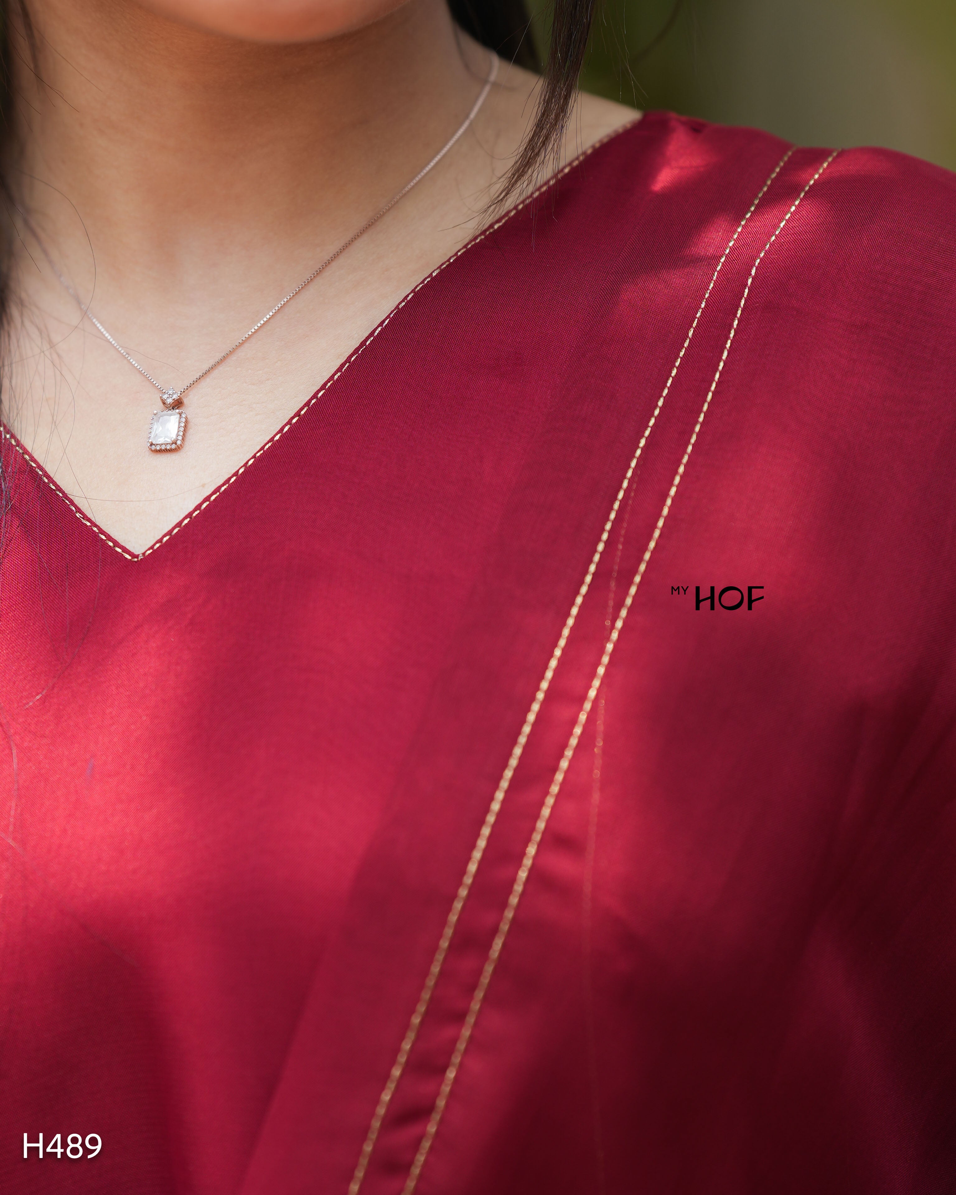 MY HOF Maroon Suit Set With Hand Embroidery In Organza