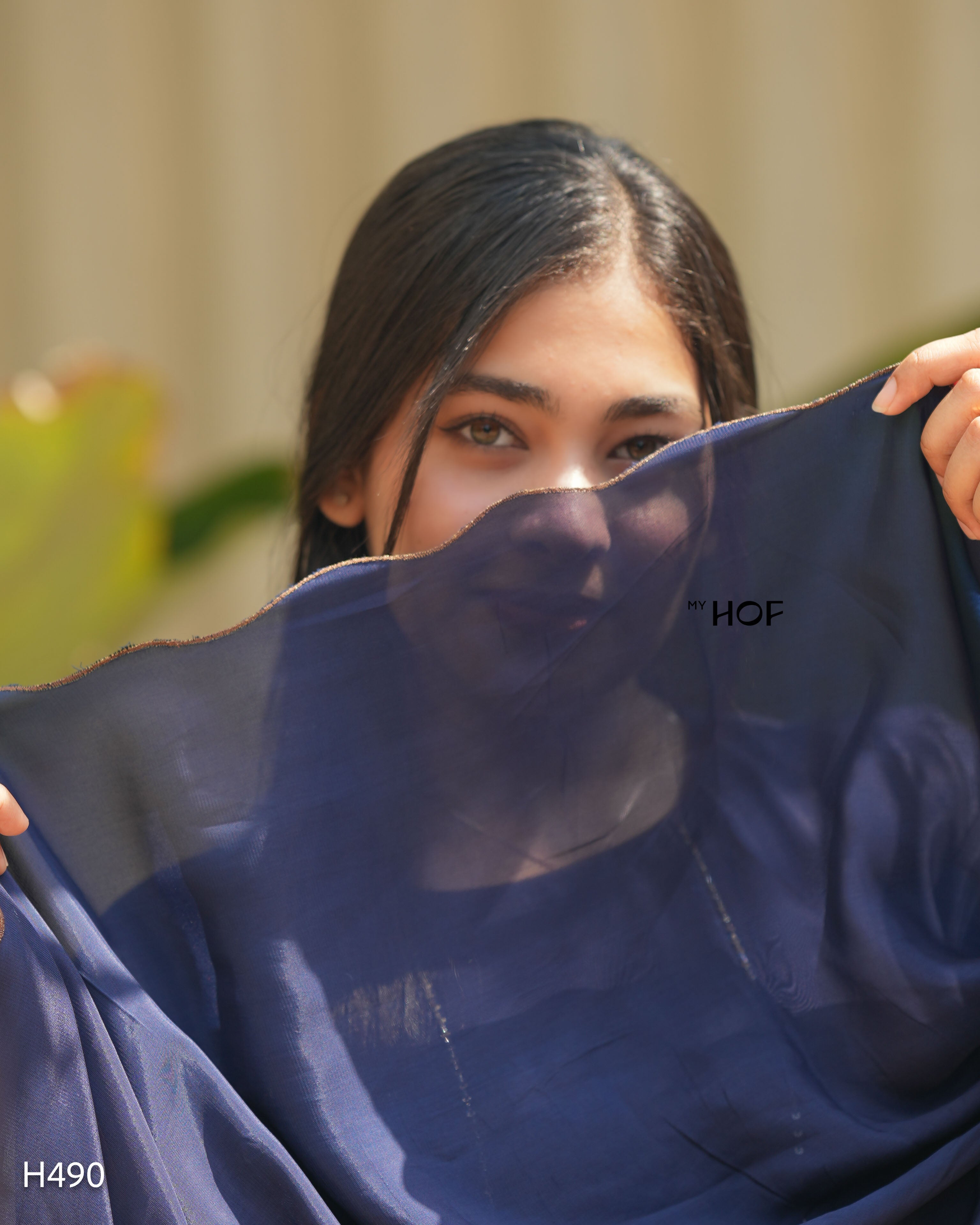 MY HOF Navy Blue Suit Set With Hand Embroidery In Crepe