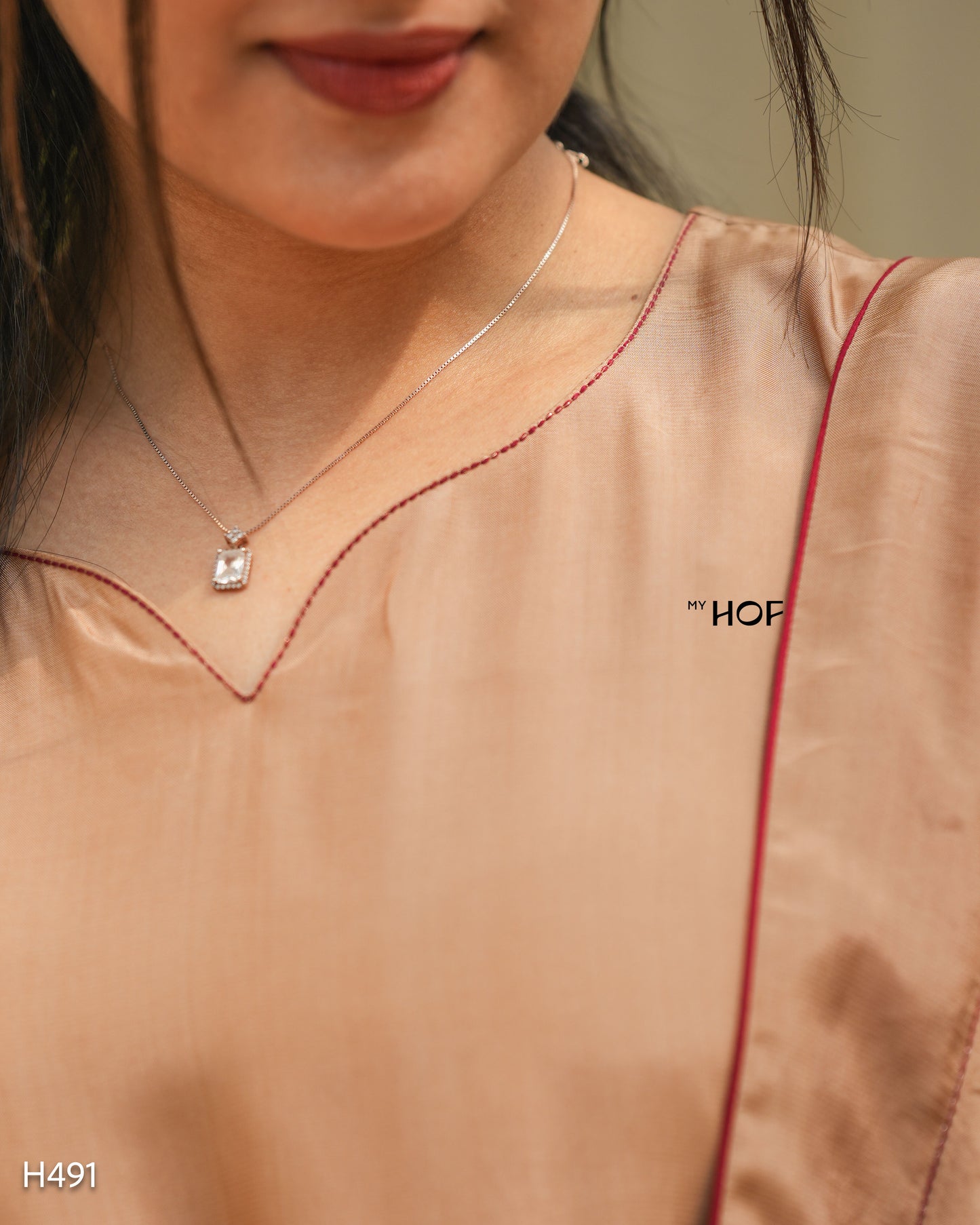 MY HOF Caramel Suit Set With Floral Thread Embroidery In Crepe