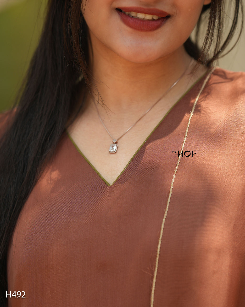 MY HOF Brown Suit Set With Hand Embroidery In Organza