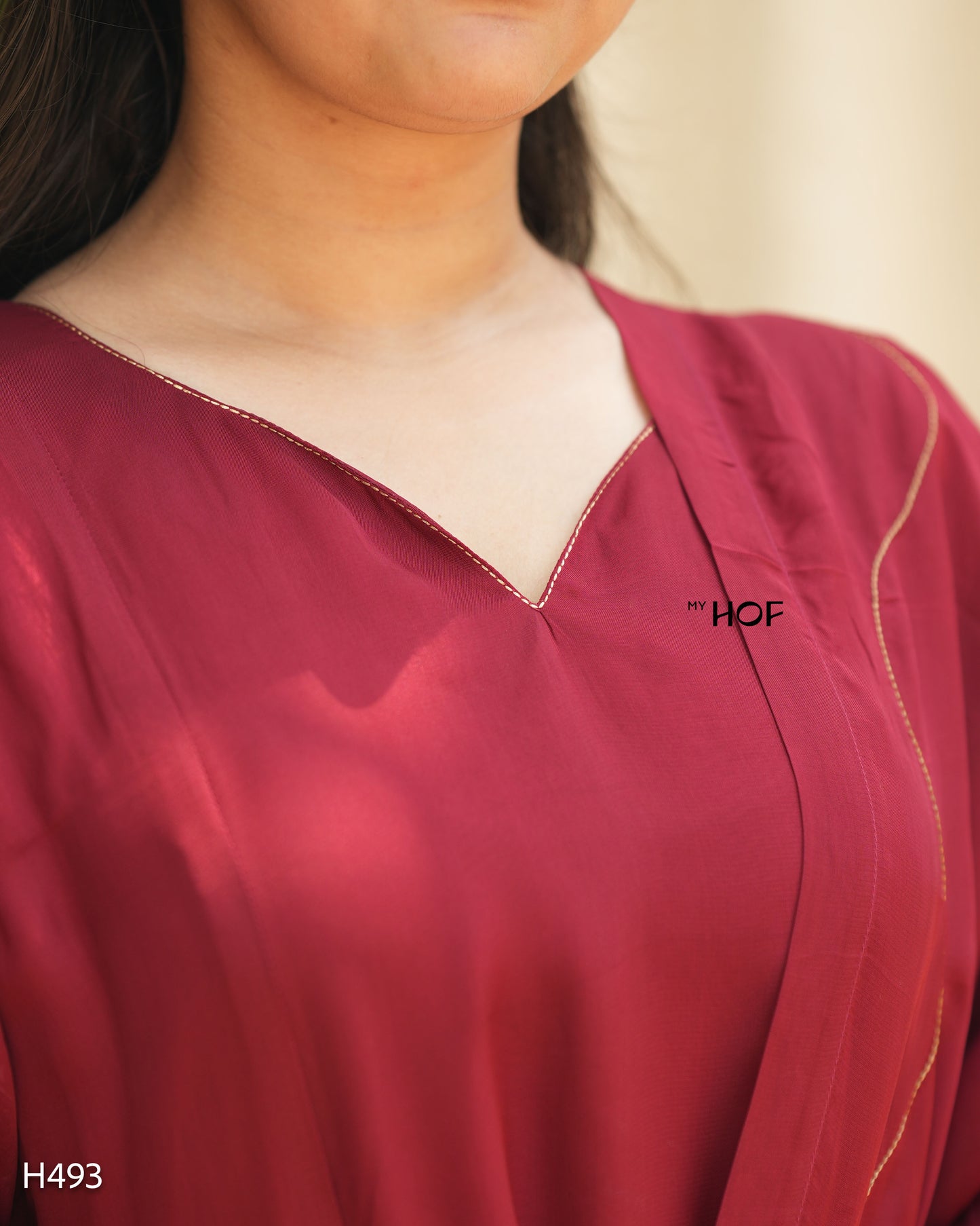 MY HOF Maroon Suit Set With Hand Embroidery In organza