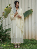 MY HOF Lemon Yellow Suit Set With Hand Embroidery In Organza