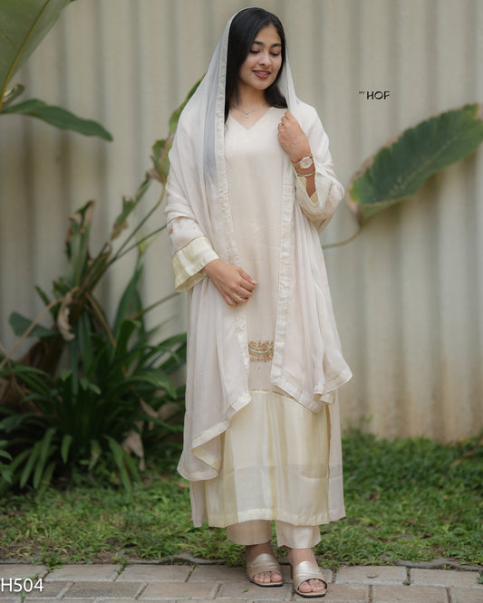 MY HOF Cream Suit Set With Hand Embroidery In Organza