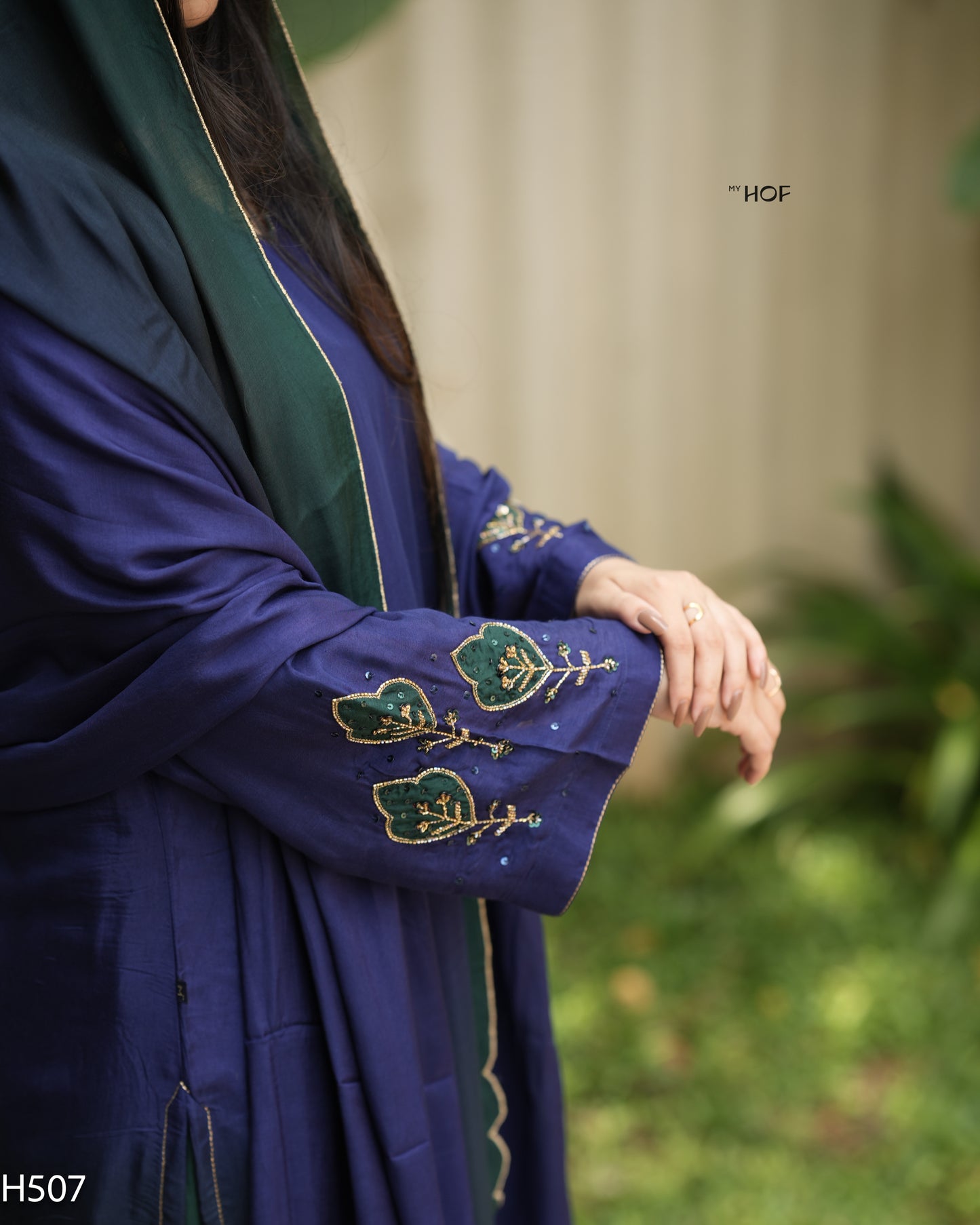 MY HOF Dual Shade Suit Set With Hand Embroidery In Muslin