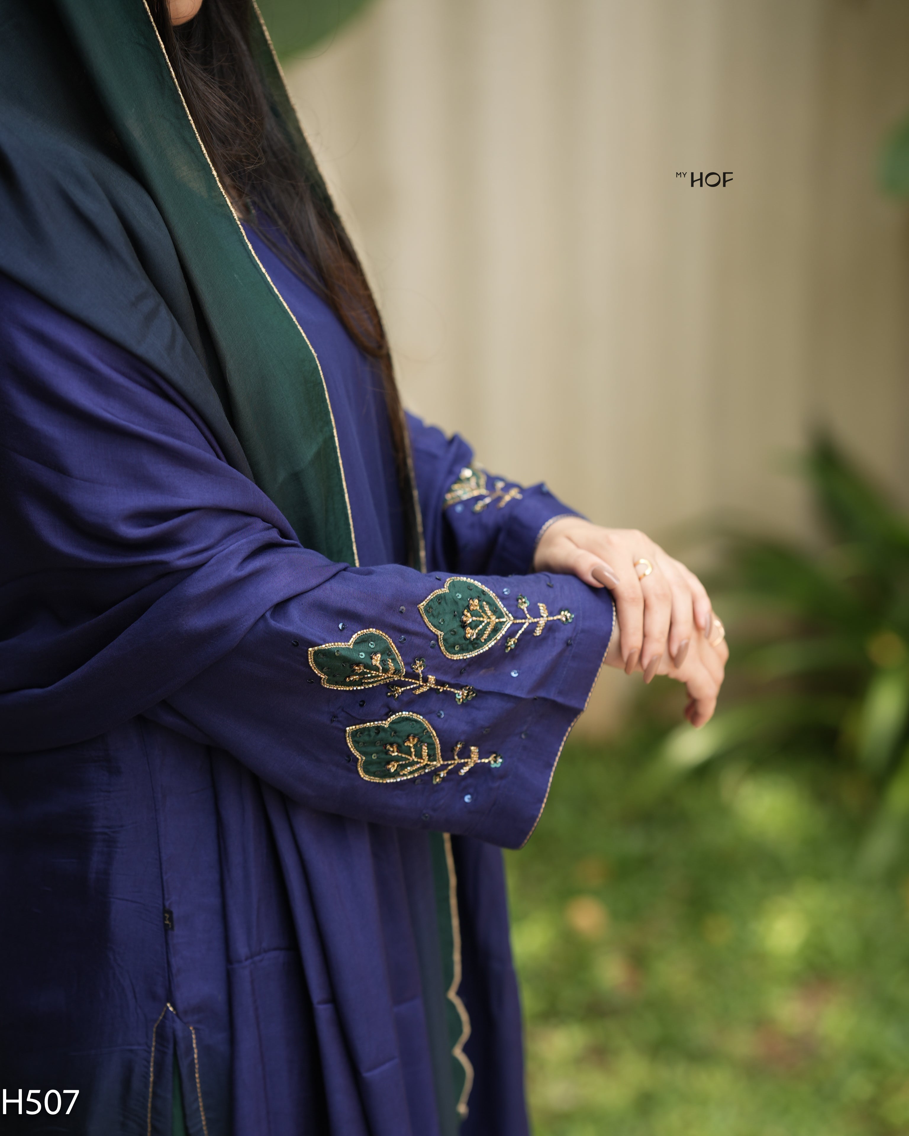 MY HOF Dual Shade Suit Set With Hand Embroidery In Muslin