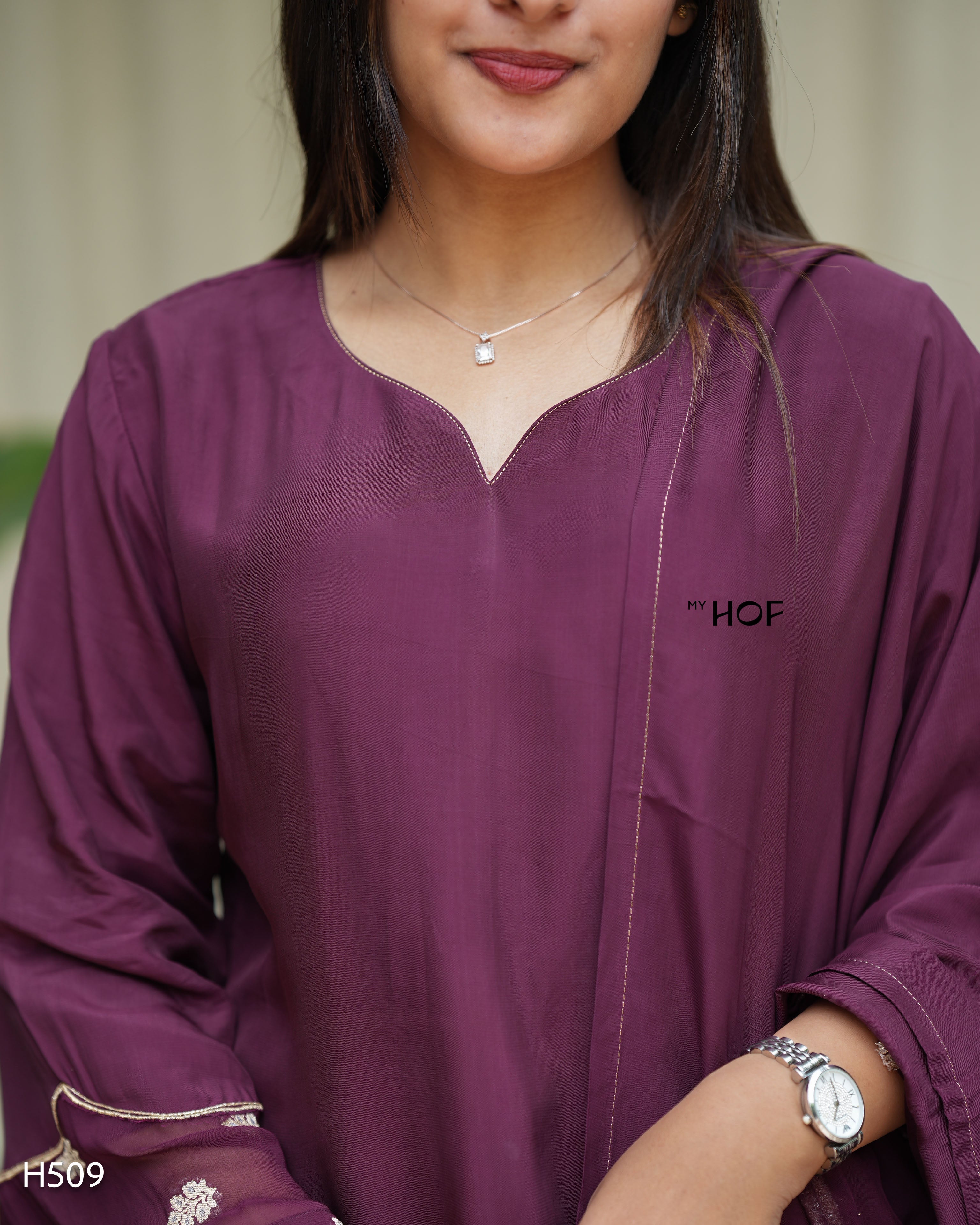 MY HOF Wine Farshi Salwar Set With Hand Embroidery In Crepe