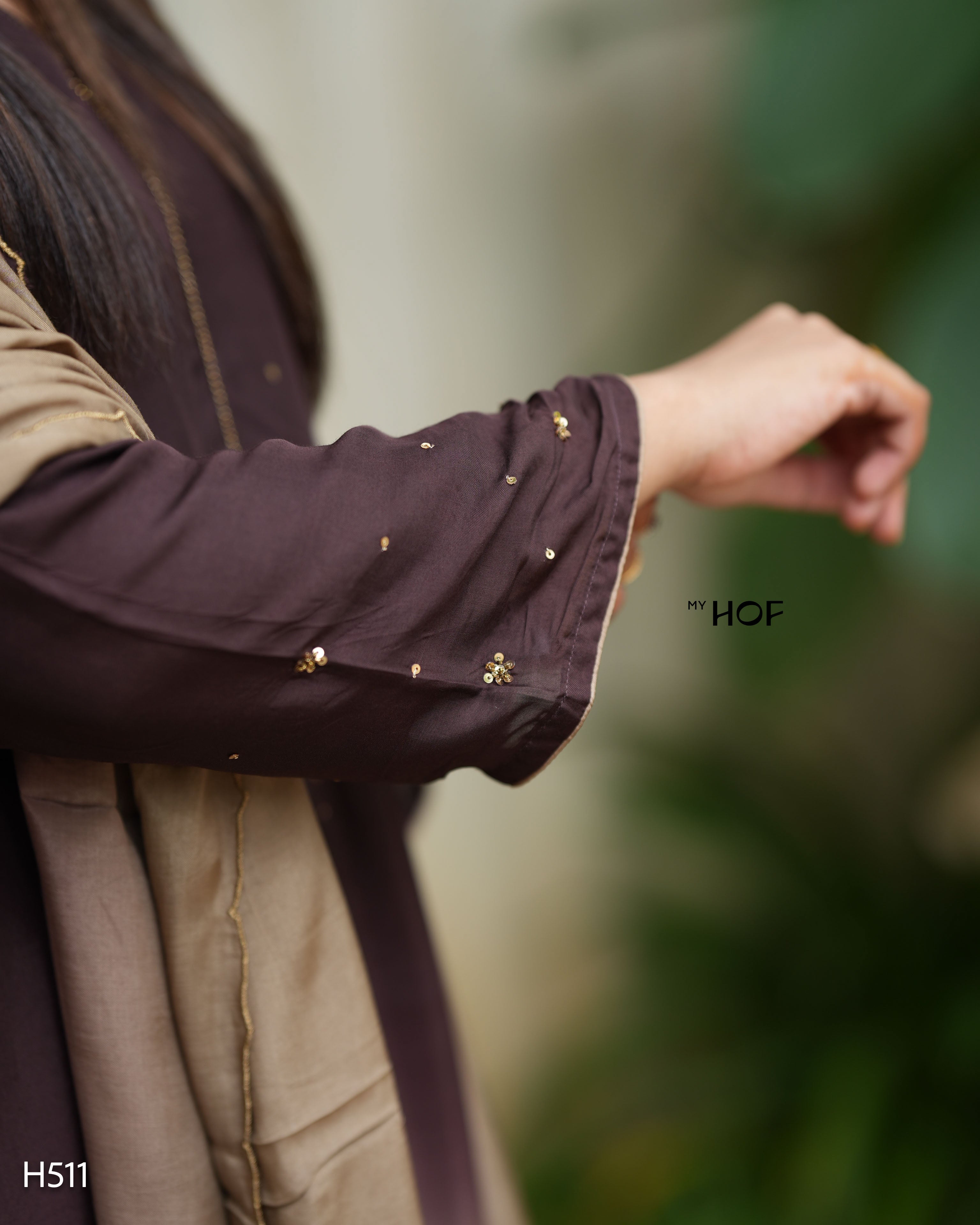 MY HOF Brown And Cream Dual Shade Suit Set With Hand Embroidery In Muslin