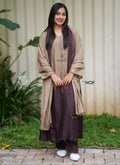 MY HOF Beige and Brown Dual Shade Suit Set With Hand Embroidery In Muslin