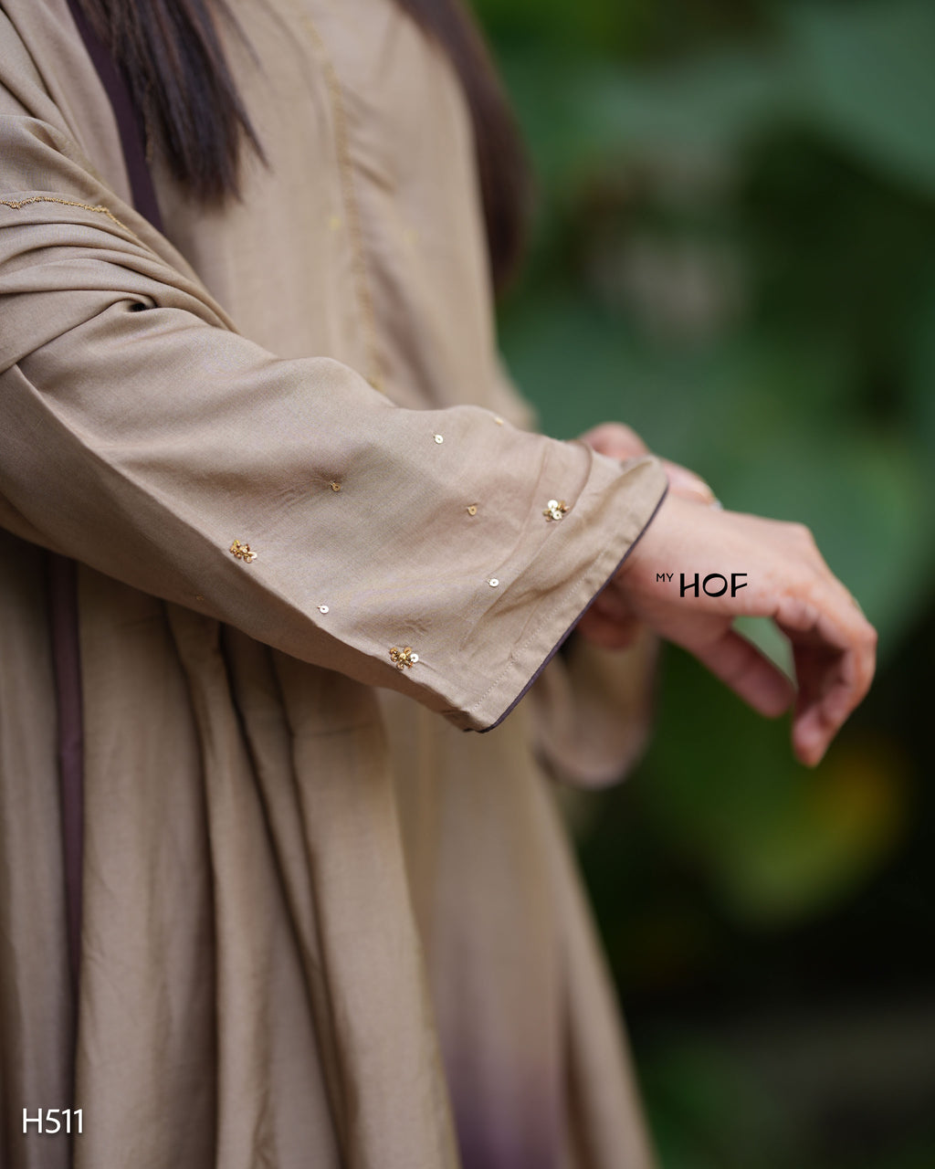 MY HOF Beige and Brown Dual Shade Suit Set With Hand Embroidery In Muslin