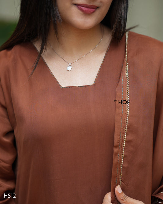 MY HOF Deep Brown Suit Set With Hand Embroidery in Organza