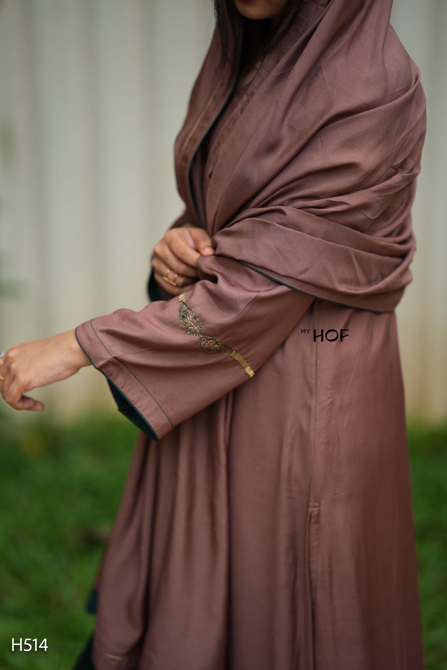 MY HOF Brown Suit Set With Hand Embroidery In Muslin