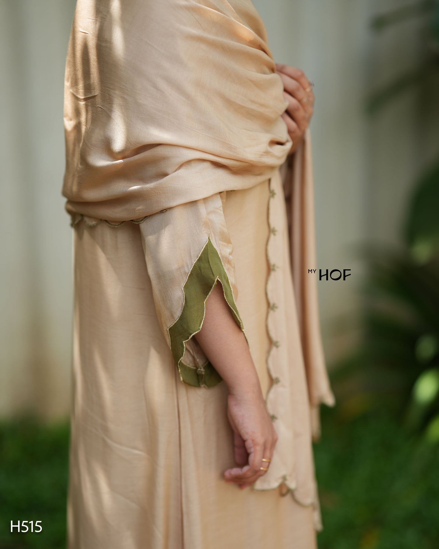 MY HOF Cream Suit Set With Hand Embroidery In Muslin