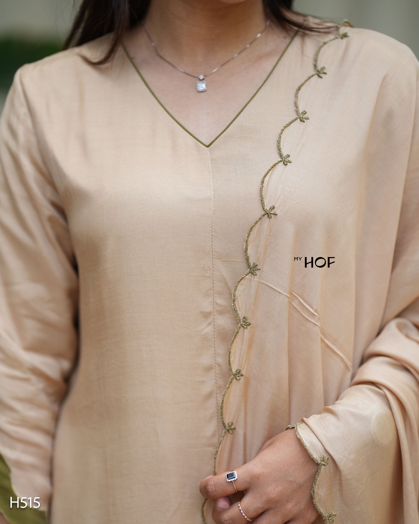 MY HOF Cream Suit Set With Hand Embroidery In Muslin