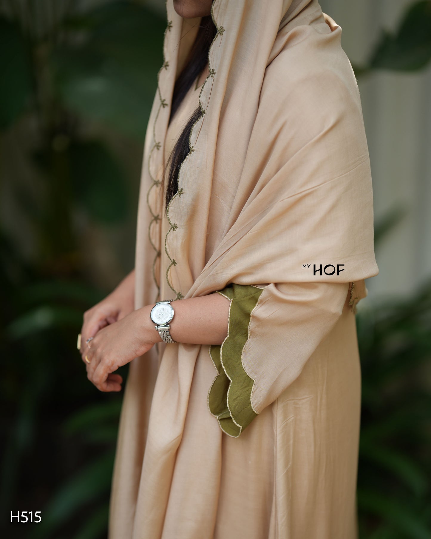 MY HOF Cream Suit Set With Hand Embroidery In Muslin