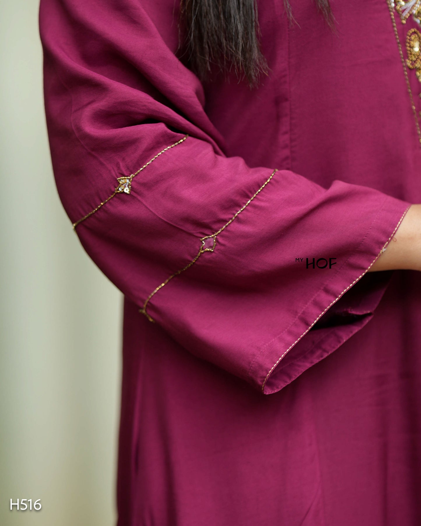 MY HOF Berry pink  Suit Set With Hand Embroidery In Muslin