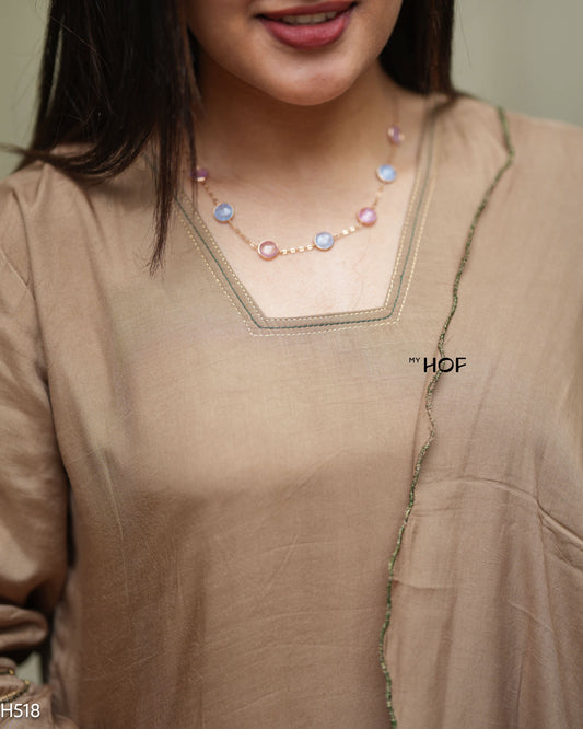 MY HOF Chikku Suit Set With Hand Embroidery In Muslin