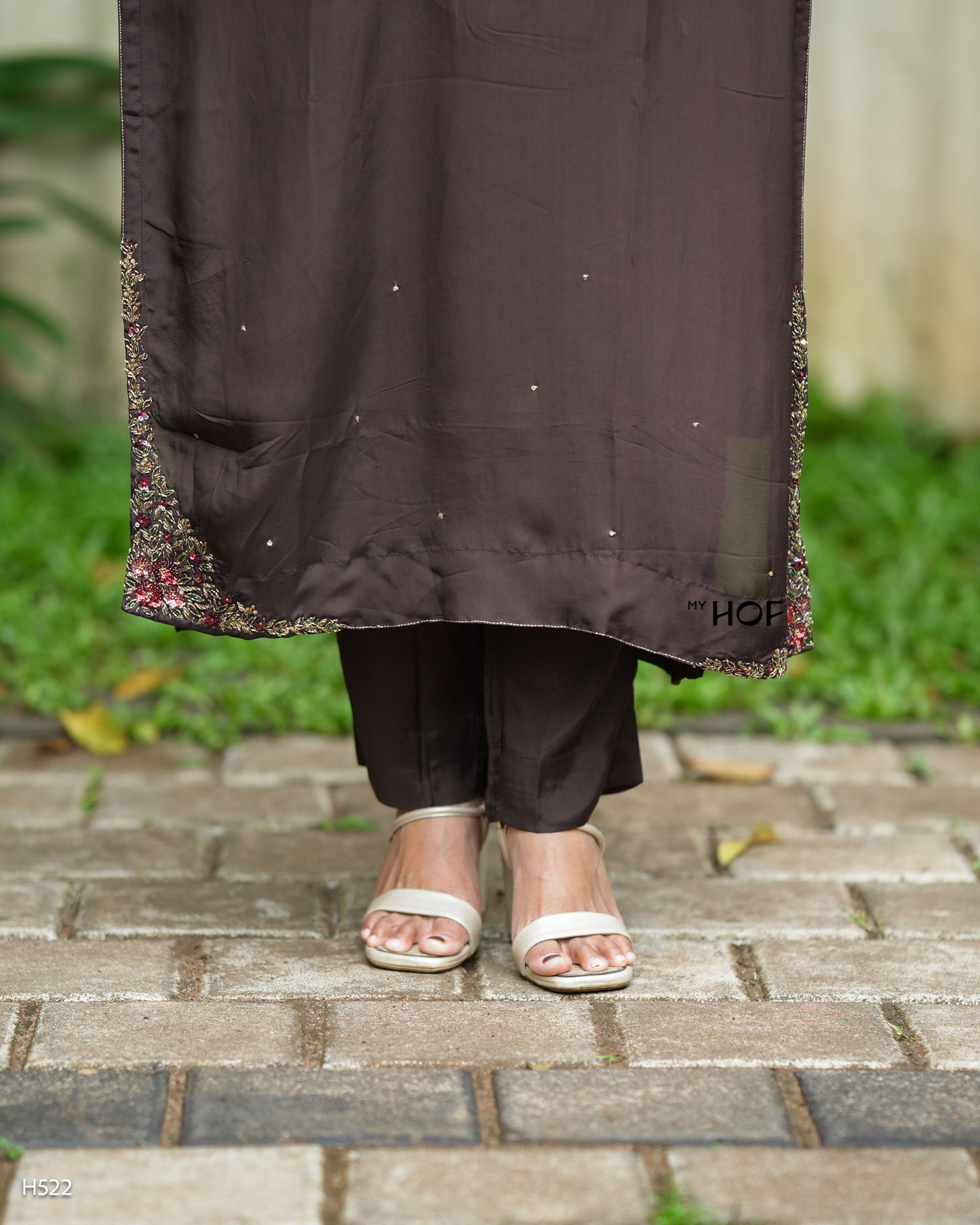 MY HOF coffee Brown Suit Set With Hand Embroidery In Crepe (H522)