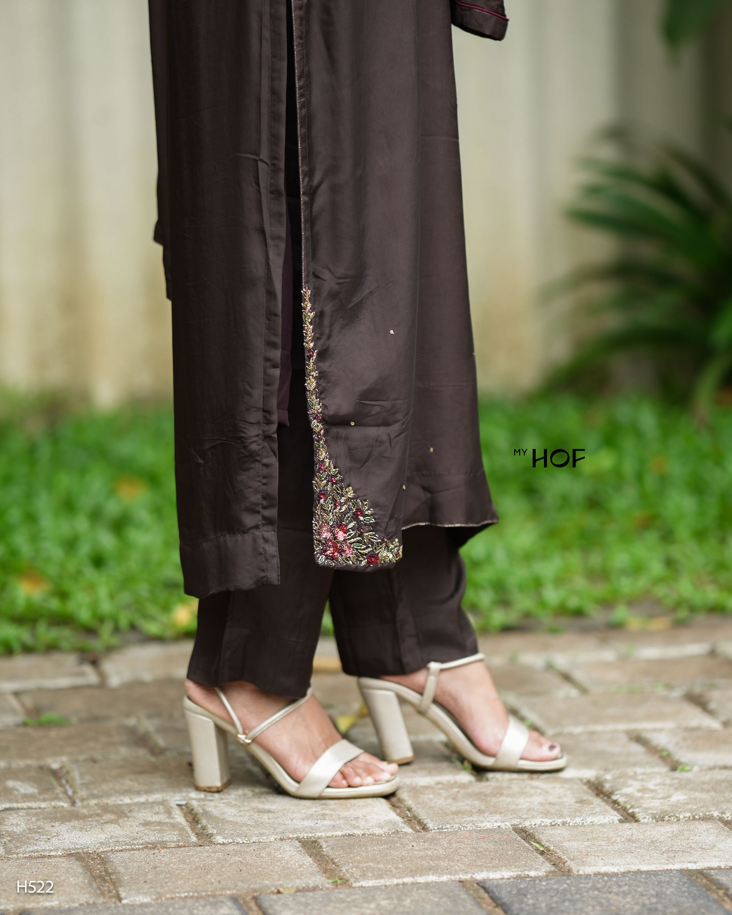 MY HOF coffee Brown Suit Set With Hand Embroidery In Crepe (H522)