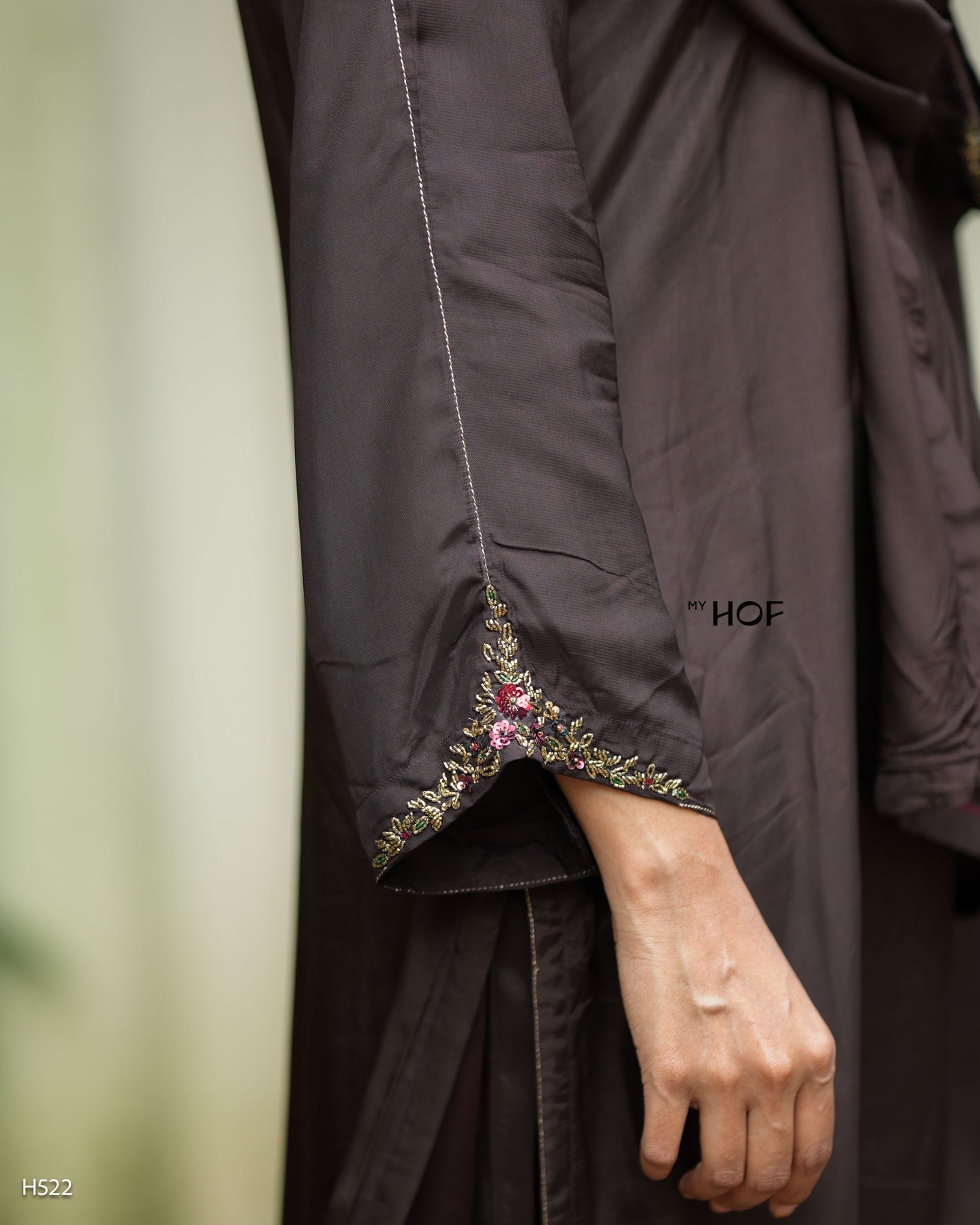 MY HOF coffee Brown Suit Set With Hand Embroidery In Crepe (H522)