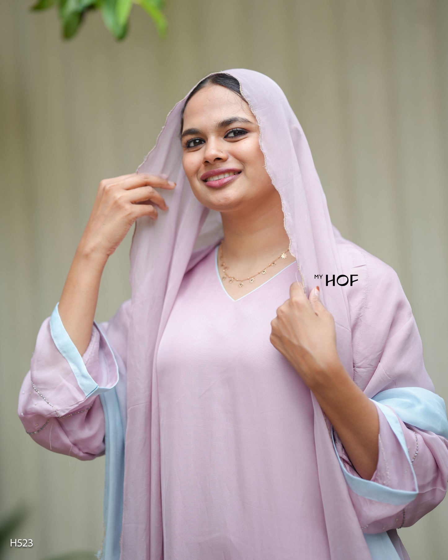 MY HOF Dusty Pink Suit Set With Hand Embroidery In Organza (523)