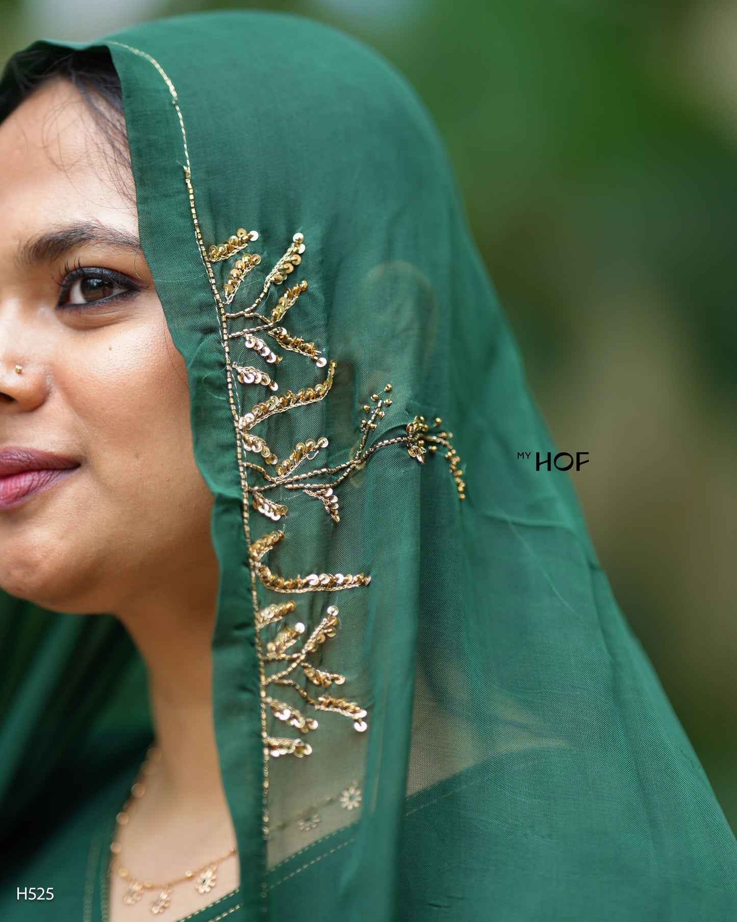 MY HOF Bottle Green Suit Set With Hand Embroidery In Organza (H525)