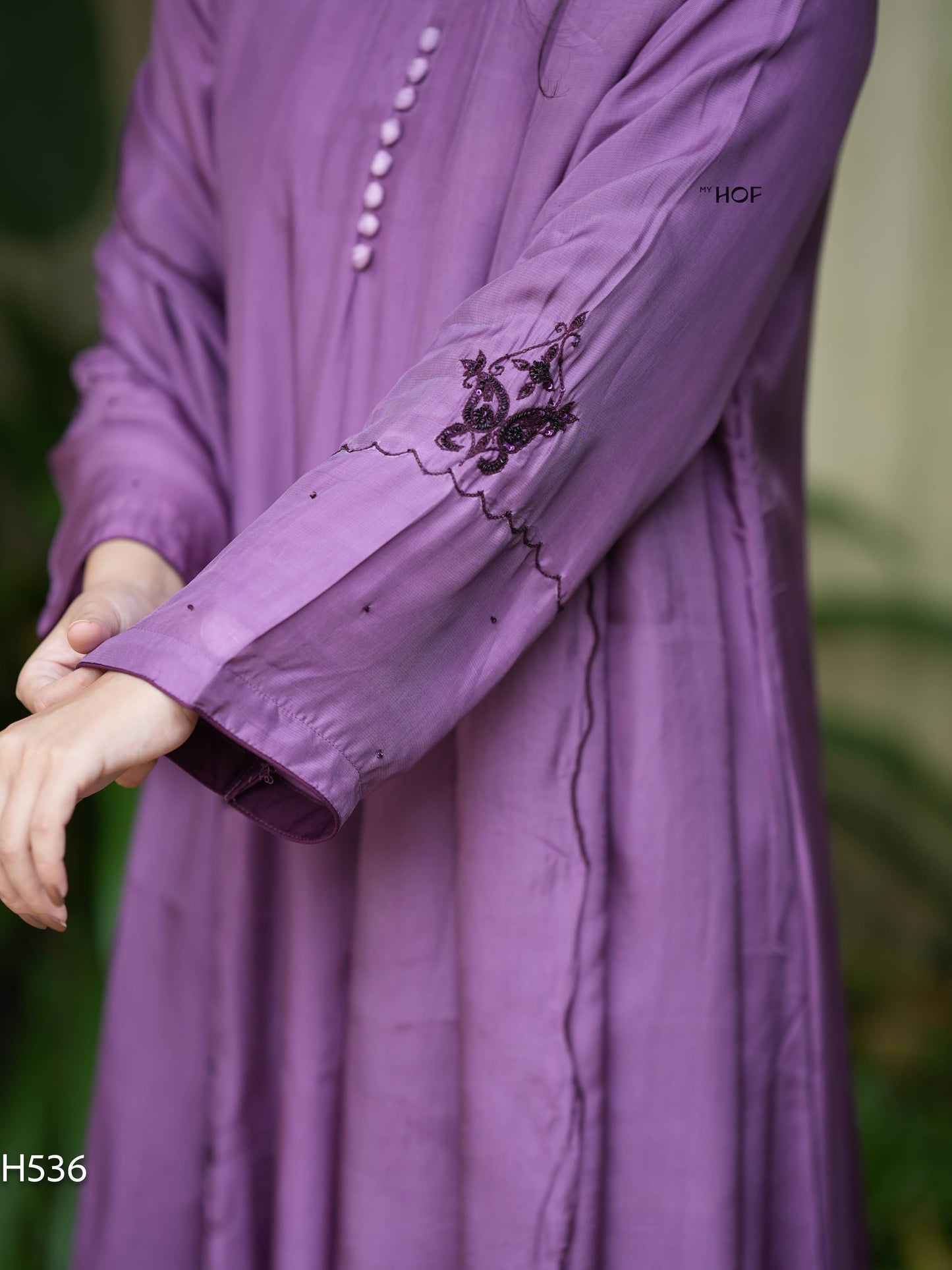 MY HOF Purple Suit Set With Hand Embroidery In Crepe(H536)