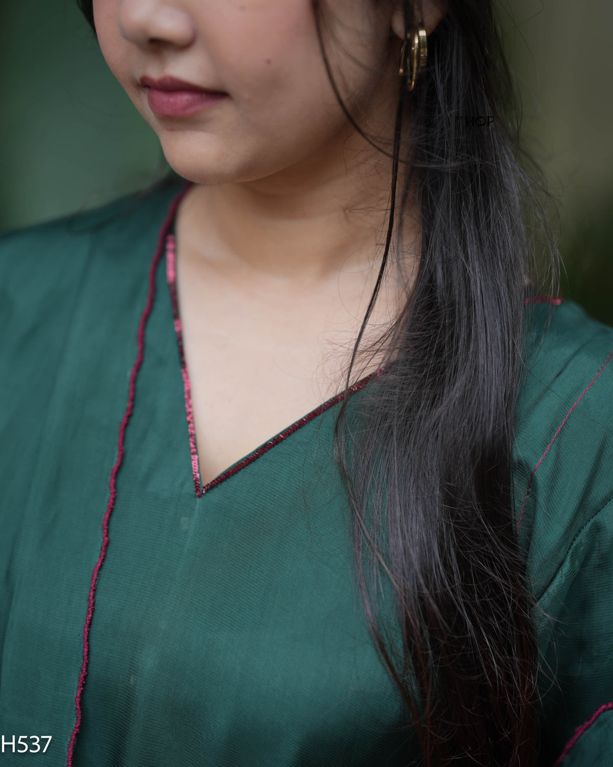 MY HOF Bottle Green Suit Set With Hand Embroidery In Crepe (H532)