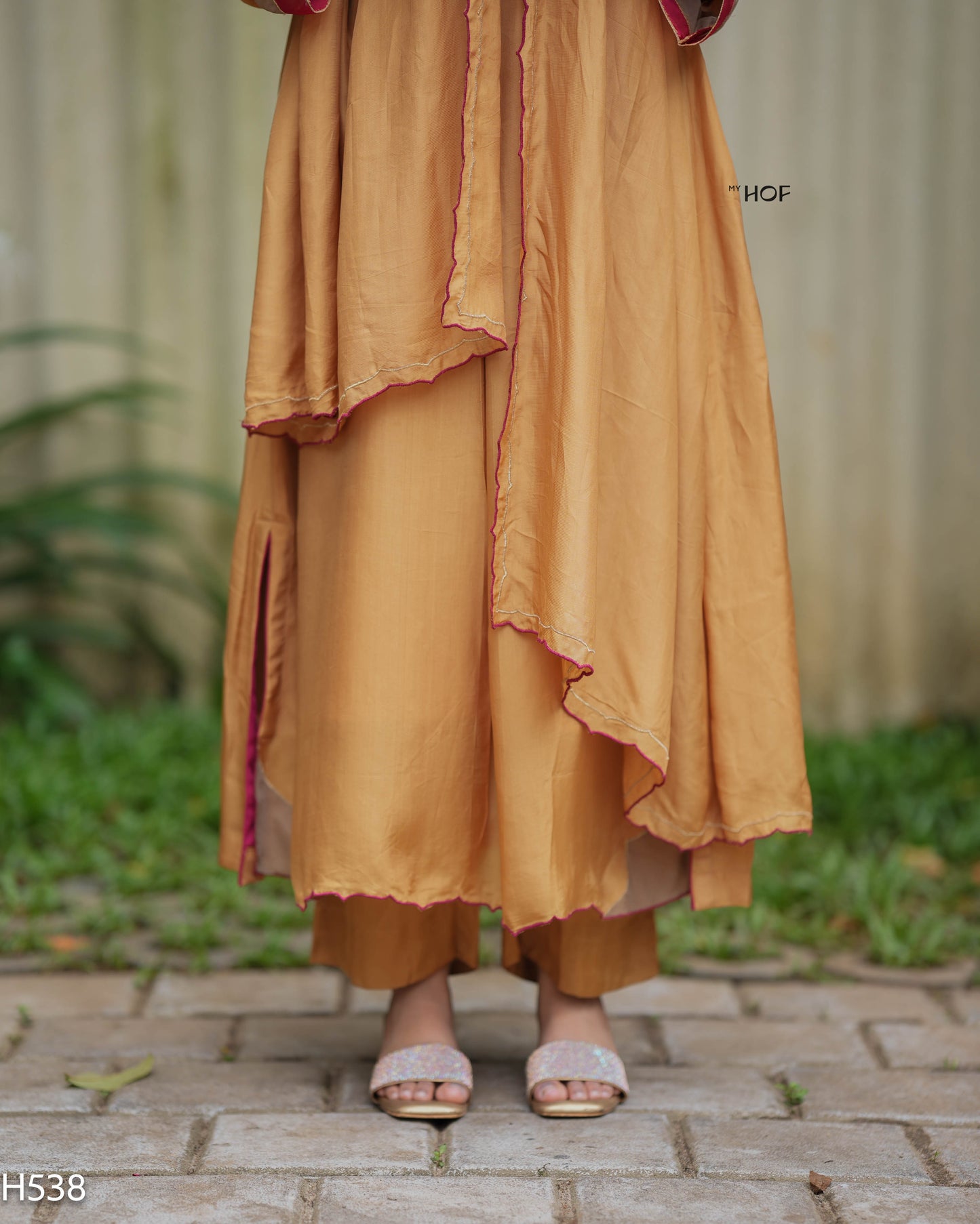 MY HOF Mustard Yellow Suit Set With Hand Embroidery In Crepe (H538)