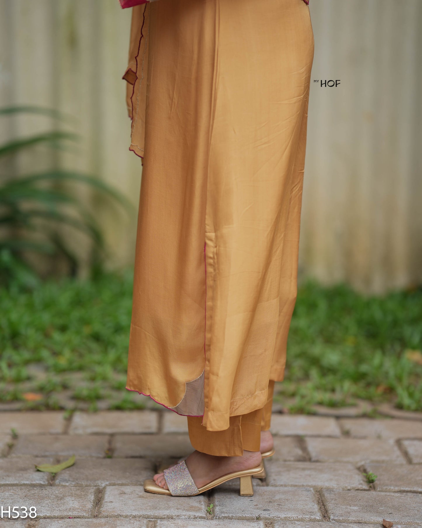 MY HOF Mustard Yellow Suit Set With Hand Embroidery In Crepe (H538)