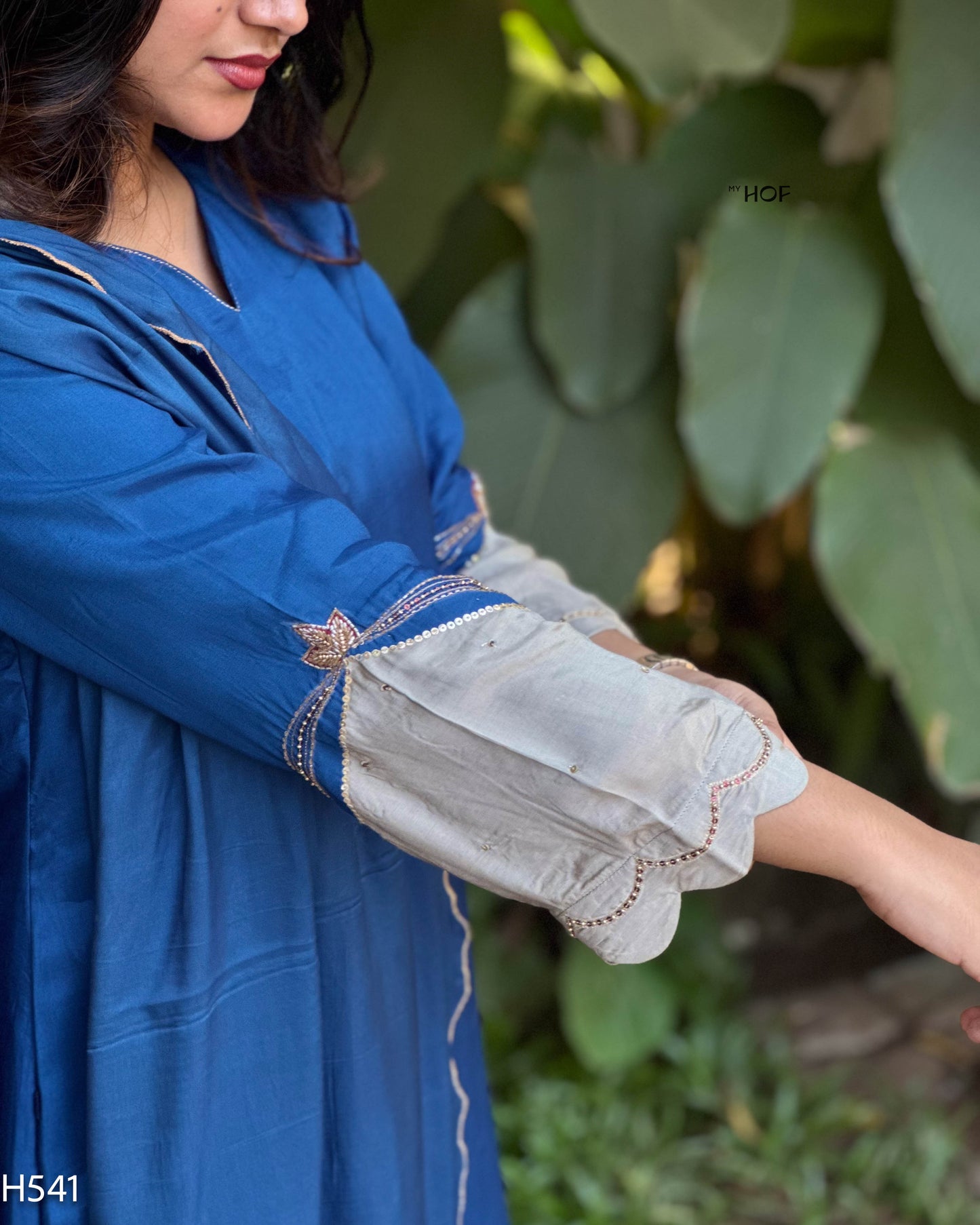 MY HOF Royal Blue Suit Set With Hand Embroidery In Muslin (H541)