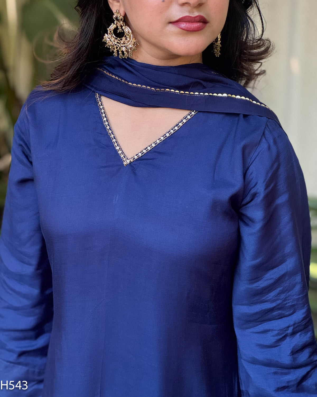 MY HOF Navy Blue Suit Set With Hand Embroidery Muslin (H543)