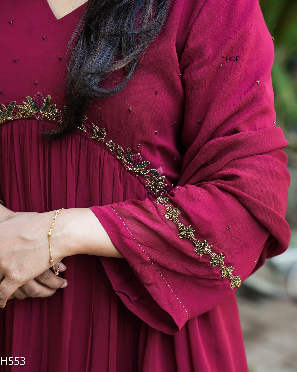 MY HOF Maroon Suit Set With Hand Embroidery In Georgette (H553)