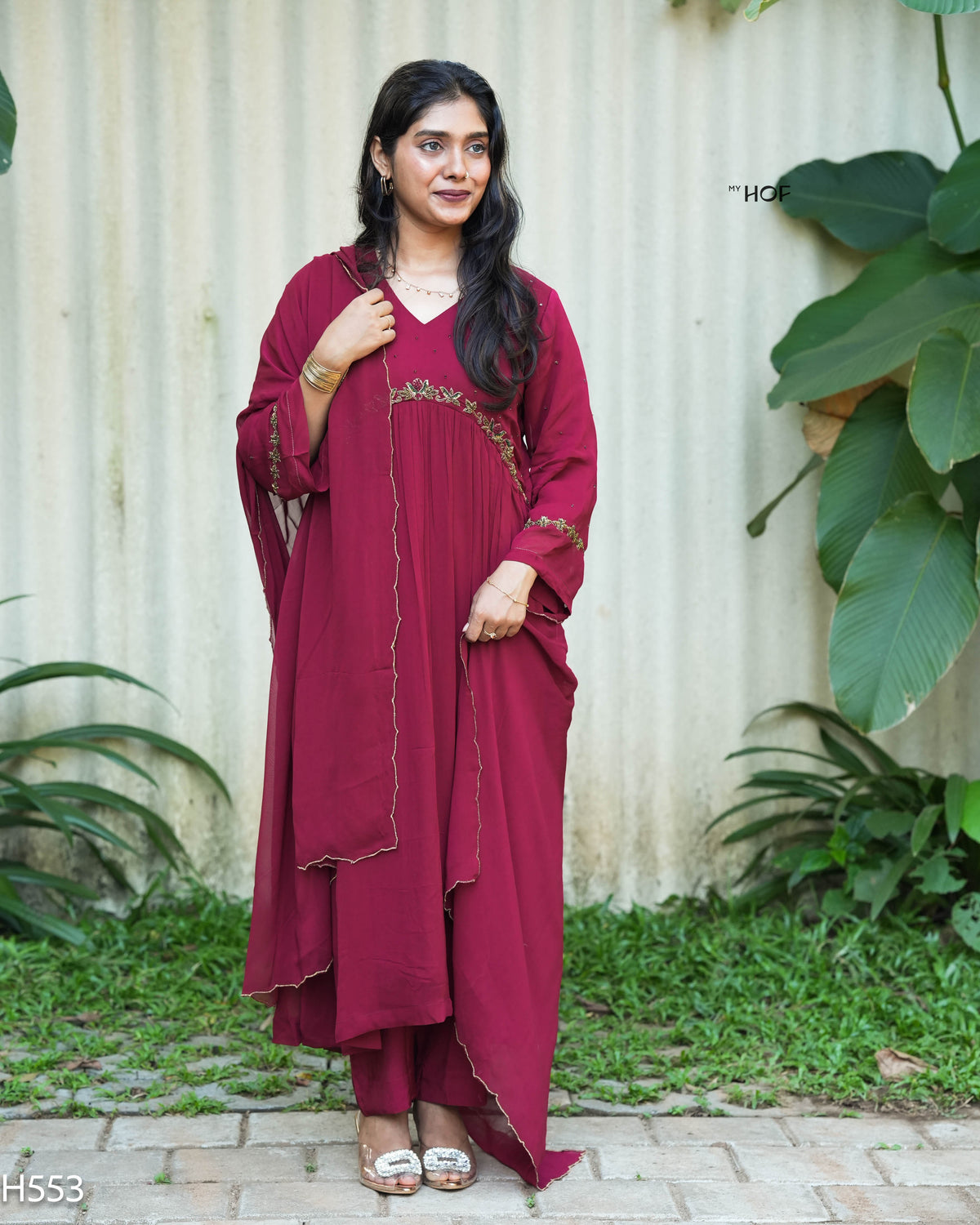 MY HOF Maroon Suit Set With Hand Embroidery In Georgette (H553)