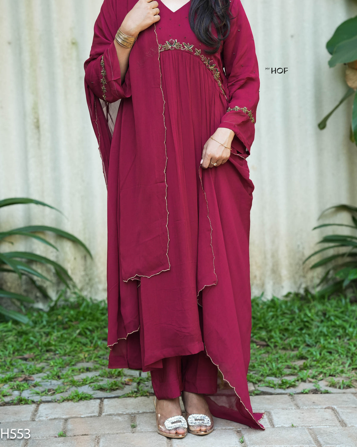 MY HOF Maroon Suit Set With Hand Embroidery In Georgette (H553)