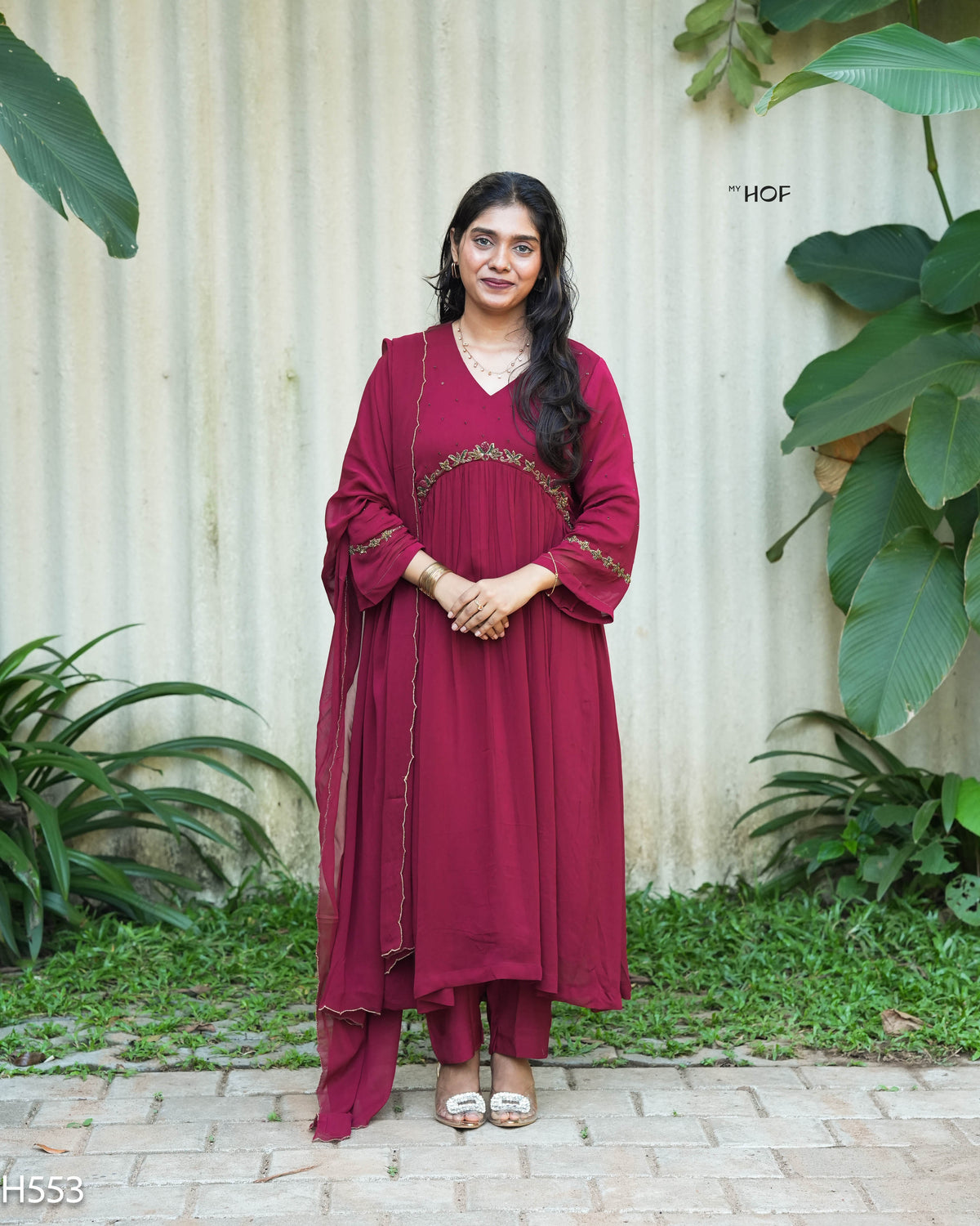 MY HOF Maroon Suit Set With Hand Embroidery In Georgette (H553)