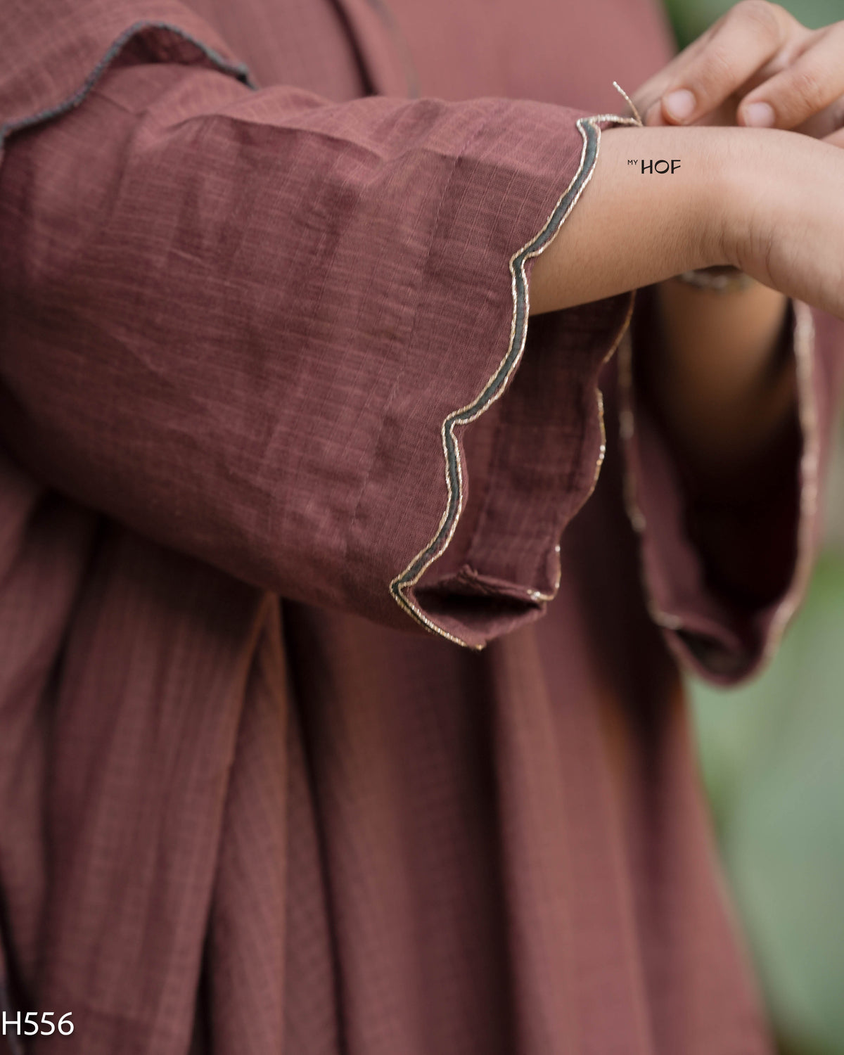 MY HOF Cocoa Brown Suit Set With Thread Embroidery In Kota Checks (H556)